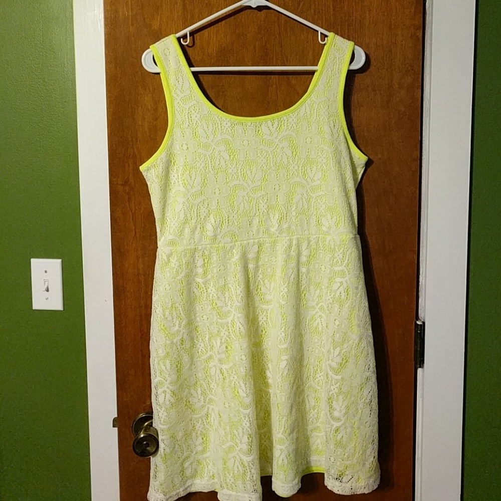 Neon yellow with white Lacey overlay dress